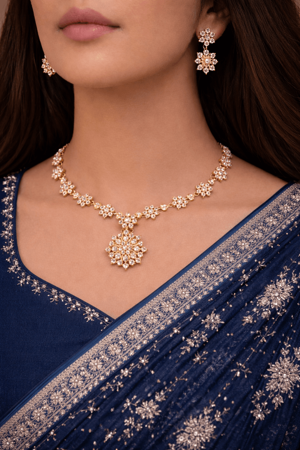 white flowral crystal neclace + ear rings